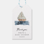 水の色航海の帆船ベイビーシャワーありがとう ギフトタグ (正面)