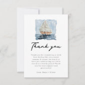 水の色航海の帆船ベイビーシャワーありがとう サンキューカード (正面)