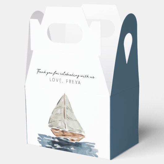 水の色航海の帆船ベイビーシャワーありがとう フェイバーボックス (オープン)