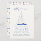 水の色航海の帆船ボーイ赤ちゃんシャワー 招待状 (正面/裏面)