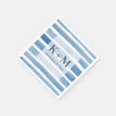 水の色航海の結婚の。ブルーストライプモノグラム スタンダードカクテルナプキン (角)
