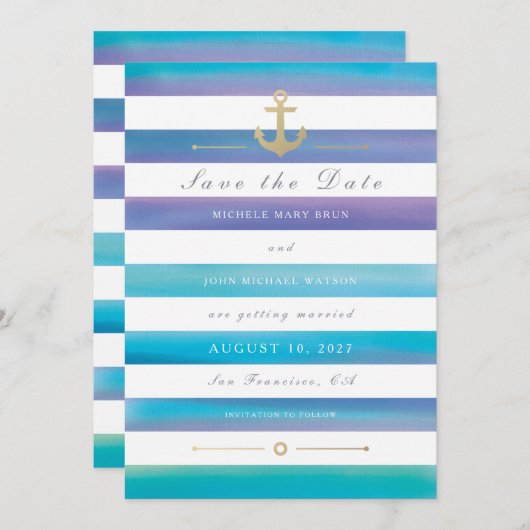 水の色航海の結婚式の日付カードを保存 セーブザデート (正面/裏面)