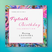 水の色芸術的フローラ任意の誕生日パーティピンク 招待状