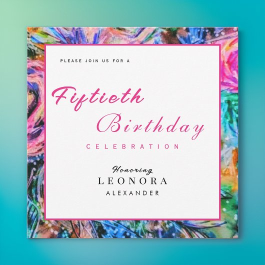 水の色芸術的フローラ任意の誕生日パーティピンク 招待状