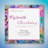 水の色芸術的フローラ任意の誕生日パーティピンク 招待状