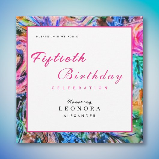 水の色芸術的フローラ任意の誕生日パーティピンク 招待状