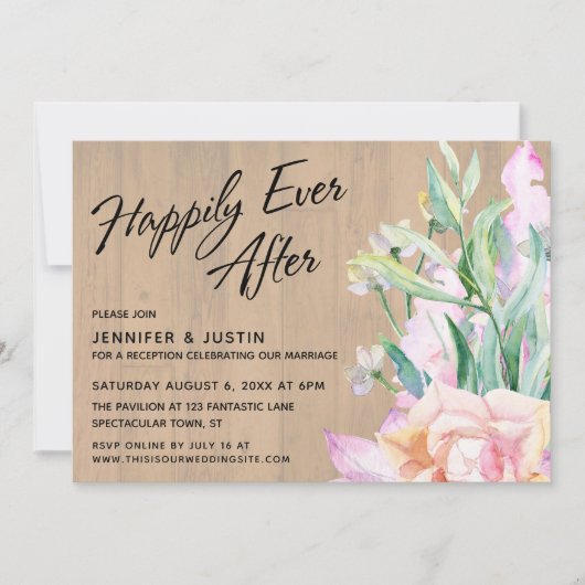 水の色芸術的フローラ木材の後に幸せに 招待状 (正面)