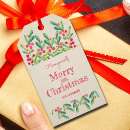水の色葉のクリスマスとベリー ギフトタグ
