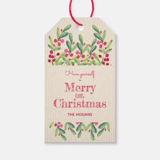 水の色葉のクリスマスとベリー ギフトタグ (正面)
