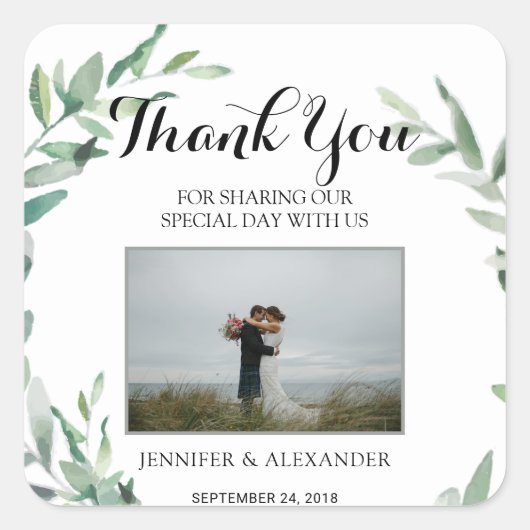 水の色葉の写真の結婚ありがとうお願い スクエアシール (正面)