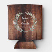 水の色葉の素朴な木のレース結婚写真 缶クーラー (裏面)