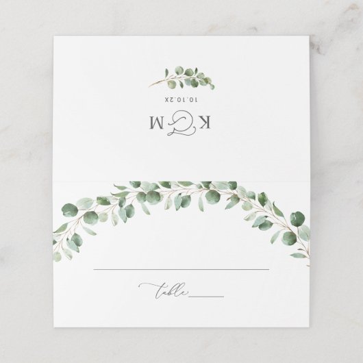 水の色葉の緑結婚の折り畳み プレイスカード (外部開封)