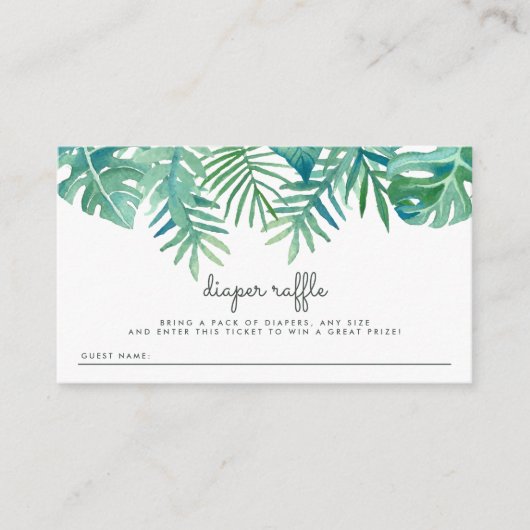 水の色葉の赤ちゃんシャワーおむつラッフル エンクロージャーカード (正面)