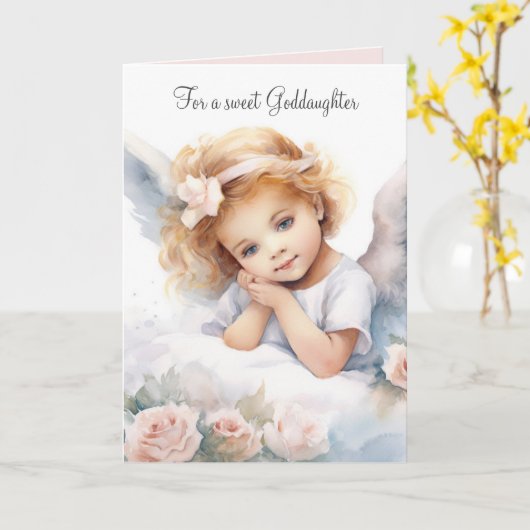 水の色誕生日エンジェルガールフォーゴド娘 カード (黄色い花)