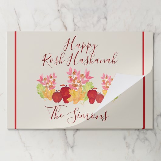 水の色離れのランチョンマットApple Rosh Hashanah P ペーパーパッド (折り畳み)