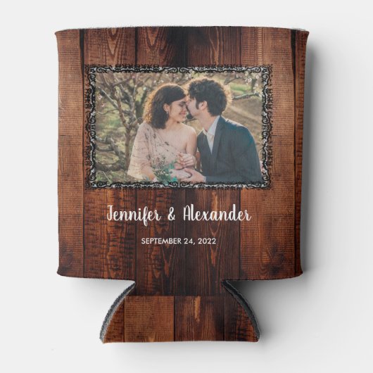 水の色離れの素朴な木の写真の結婚缶co 缶クーラー (正面)