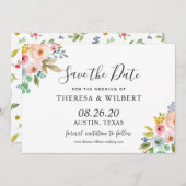 水の色鮮やかフローラ結婚式の日付を保存 招待状 (正面/裏面)