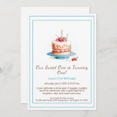 水の色1st誕生日招待状とケーキキャンドル 招待状 (正面/裏面)