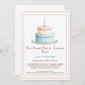 水の色1st誕生日招待状とケーキキャンドル 招待状 (正面/裏面)