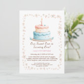 水の色1st誕生日招待状とケーキキャンドル 招待状 (スタンド正面)