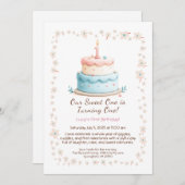 水の色1st誕生日招待状とケーキキャンドル 招待状 (正面/裏面)