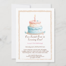 水の色1st誕生日招待状とケーキキャンドル 招待状