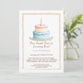 水の色1st誕生日招待状とケーキキャンドル 招待状 (スタンド正面)