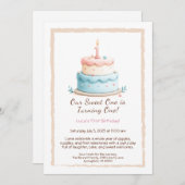 水の色1st誕生日招待状とケーキキャンドル 招待状 (正面/裏面)