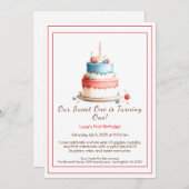 水の色1st誕生日招待状とケーキキャンドル 招待状 (正面/裏面)