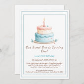 水の色1st誕生日招待状とケーキキャンドル 招待状 (正面/裏面)