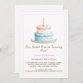 水の色1st誕生日招待状とケーキキャンドル 招待状 (正面/裏面)