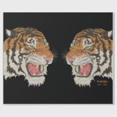 水の色2つのトラ怒ガの顔へ顔ブラック ラッピングペーパー (フラット)