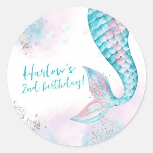 水の色2海の人魚の誕生日パーティー ラウンドシール (正面)