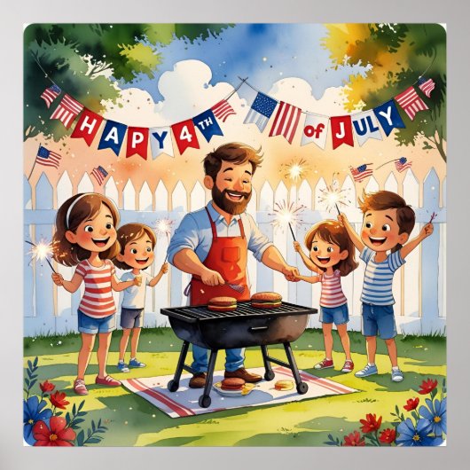 水の色7月の4th家族BBQ ポスター (正面)