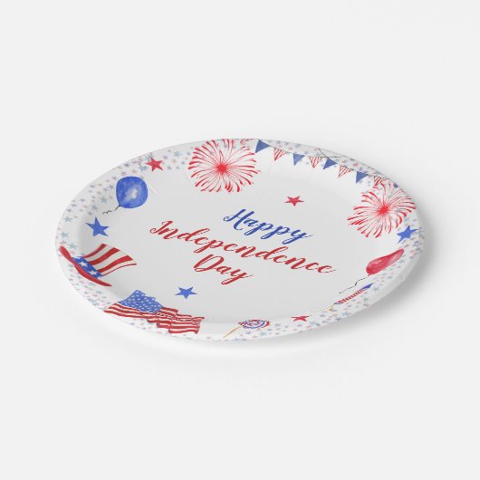 水の色7月4日の独立記念日パーティー ペーパープレート (アングル)