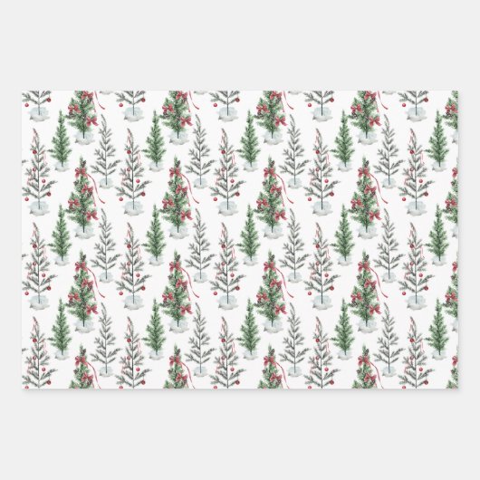 水の色 – まばらな絵を描クリスマスの木 ラッピングペーパーシート (正面3)