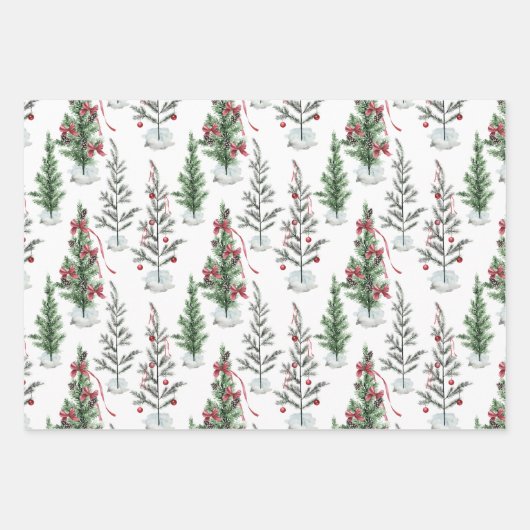 水の色 – まばらな絵を描クリスマスの木 ラッピングペーパーシート (正面2)