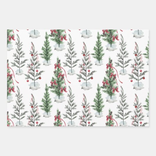 水の色 – まばらな絵を描クリスマスの木 ラッピングペーパーシート (正面)