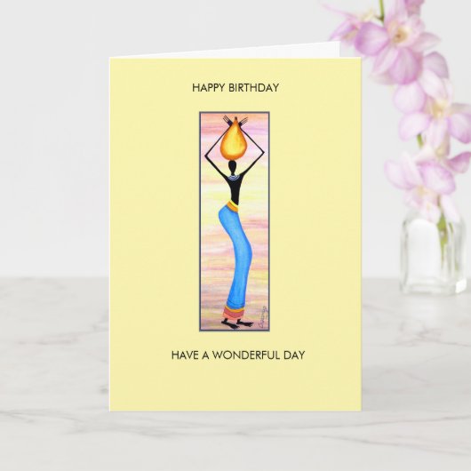 水の色、アフリカアートレディエレガントー誕生日 カード (蘭)