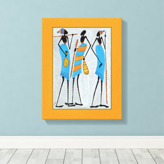 水の色，アフリカアート，マサイ族の戦士 キャンバスプリント (インサイチュ (ウッドフロア))