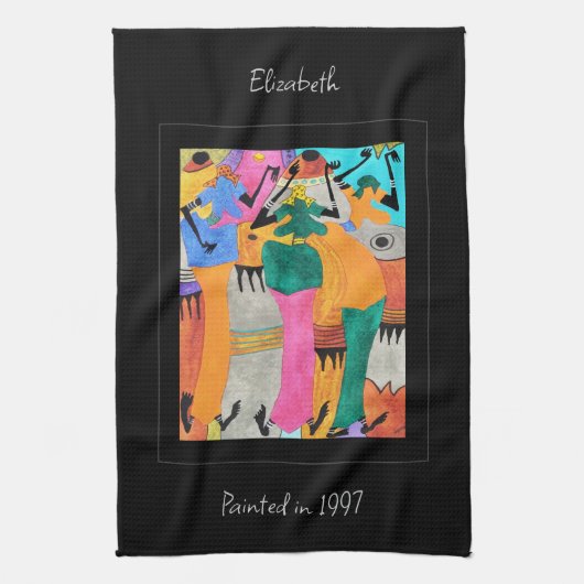 水の色，ケニアアフリカアート，ジョイ・ダンス キッチンタオル (縦)