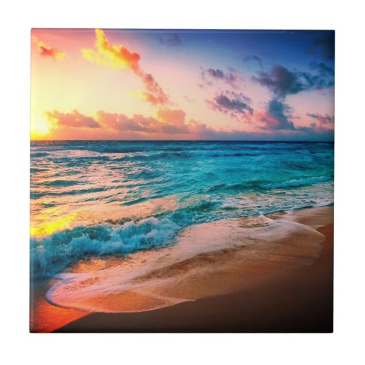 水の色，ビーチと海，空 タイル (正面)