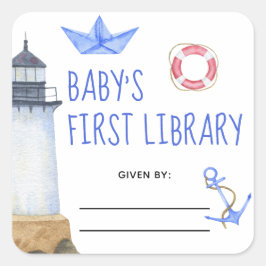 水の色 – 航海のベビーシャワー蔵書票 スクエアシール