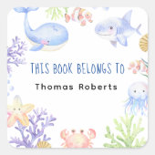 水の色 – 航海のベビーシャワー蔵書票 スクエアシール (正面)