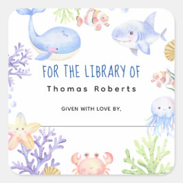 水の色 – 航海のベビーシャワー蔵書票 スクエアシール