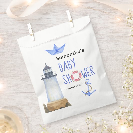 水の色 – 航海のベビーシャワー フェイバーバッグ (クリップ留めされた状態)