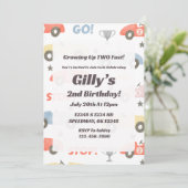 水の色"2高速"レースカー誕生日招待状 招待状 (スタンド正面)