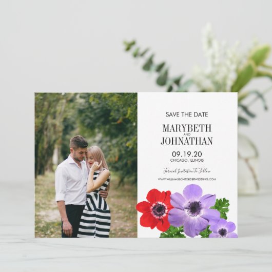 水の色Anemoneフローラ日付の写真カードを保存 セーブザデート (スタンド正面)