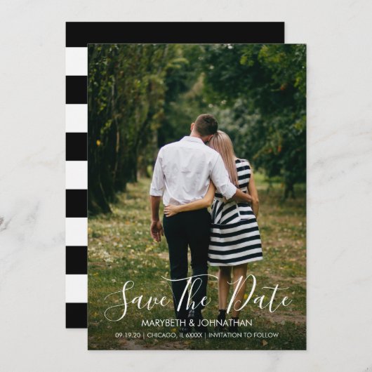 水の色Anemoneフローラ日付の写真カードを保存 セーブザデート (正面/裏面)