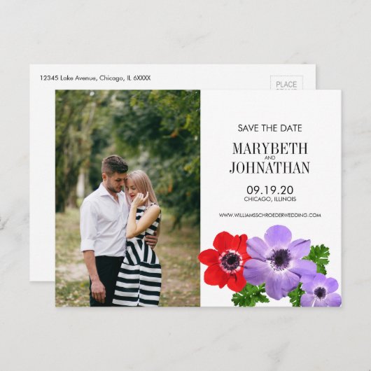 水の色Anemoneフローラ日付はがきを保存 案内ポストカード (正面/裏面)